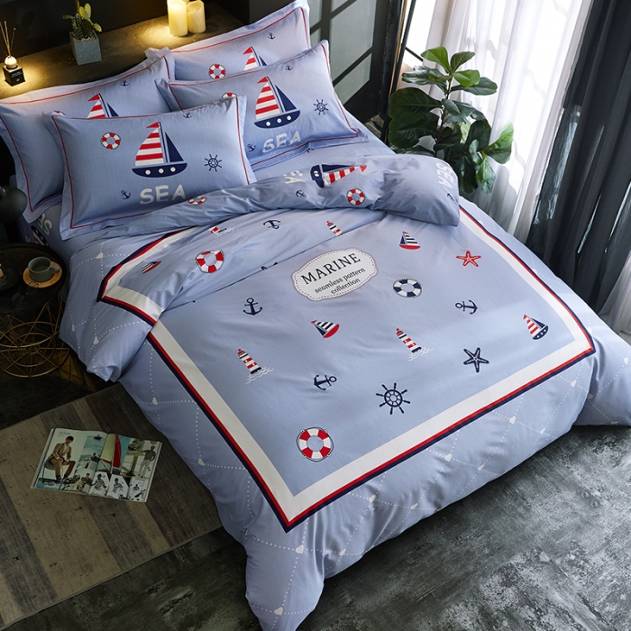 91家纺网 家纺一手货源 找家纺 雲归梦 2019全棉活性大版简约卡通风格四件套 航海时代