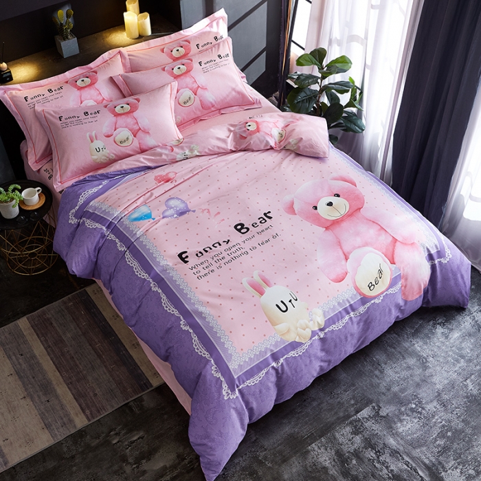 91家纺网 家纺一手货源 找家纺 雲归梦 2019全棉活性大版简约卡通风格四件套 趣味熊