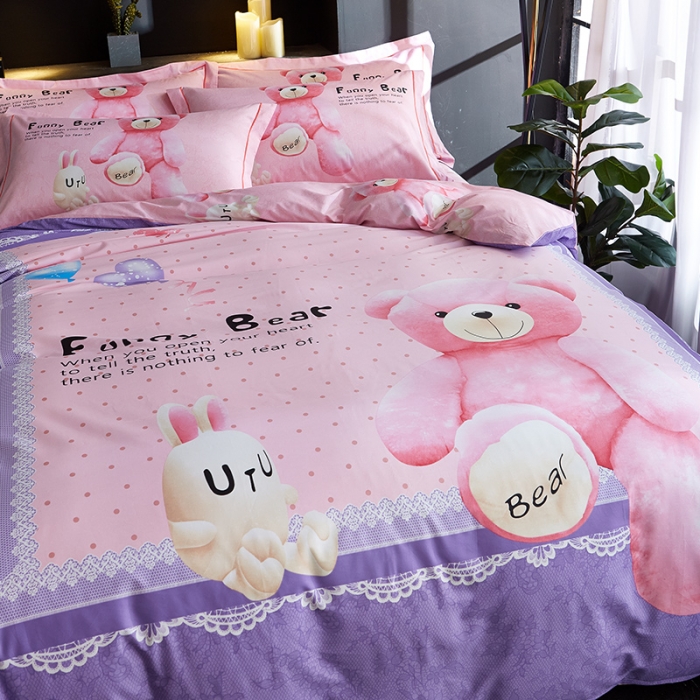 91家纺网 家纺一手货源 找家纺 雲归梦 2019全棉活性大版简约卡通风格四件套 趣味熊