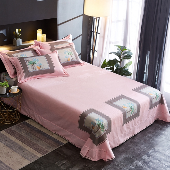 91家纺网 家纺一手货源 找家纺 雲归梦 2019全棉活性大版简约卡通风格四件套 森系萌宠