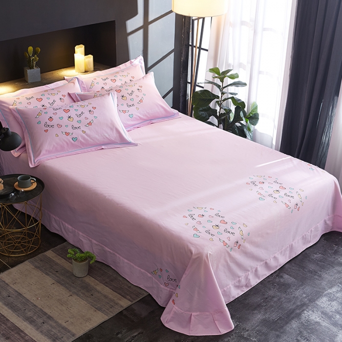 91家纺网 家纺一手货源 找家纺 雲归梦 2019全棉活性大版简约卡通风格四件套 心飞扬