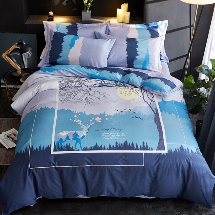 雲归梦 2019全棉活性大版简约卡通风格四件套 夜曲