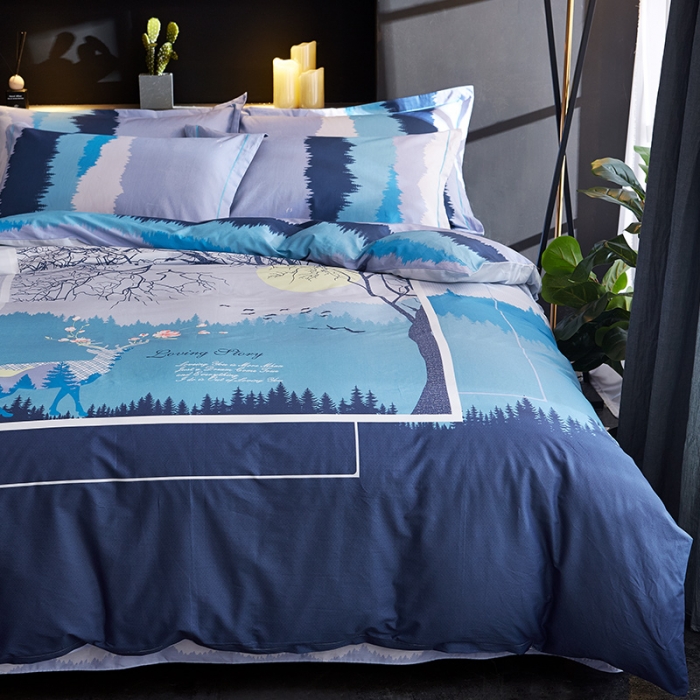 91家纺网 家纺一手货源 找家纺 雲归梦 2019全棉活性大版简约卡通风格四件套 夜曲