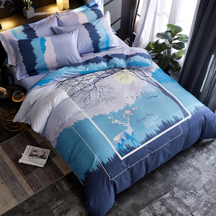 91家纺网 家纺一手货源 找家纺 雲归梦 2019全棉活性大版简约卡通风格四件套 夜曲