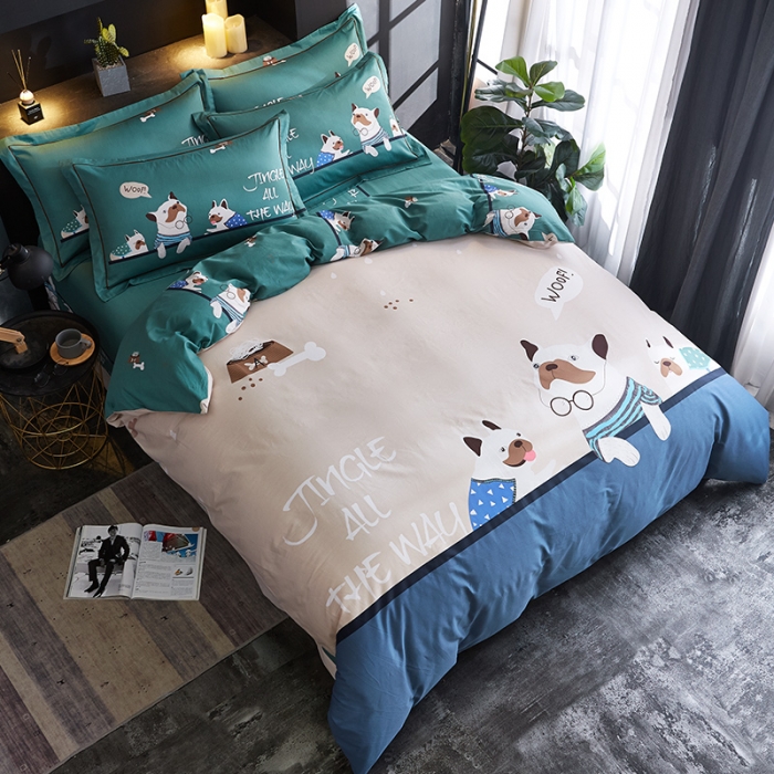 91家纺网 家纺一手货源 找家纺 雲归梦 2019全棉活性大版简约卡通风格四件套 悠哈