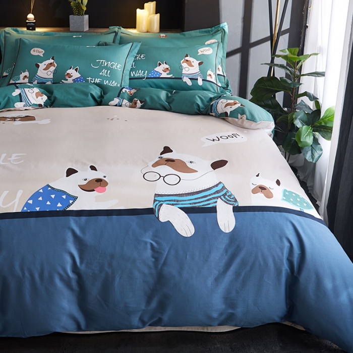 91家纺网 家纺一手货源 找家纺 雲归梦 2019全棉活性大版简约卡通风格四件套 悠哈