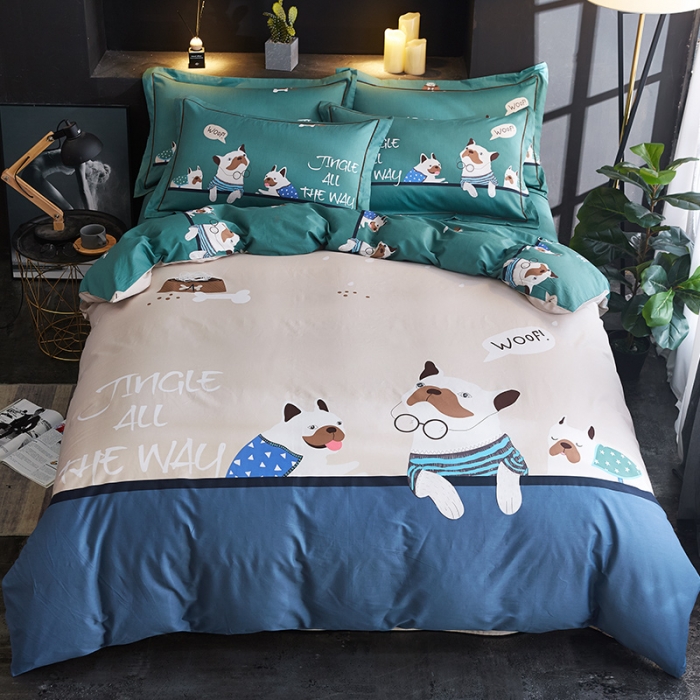 91家纺网 家纺一手货源 找家纺 雲归梦 2019全棉活性大版简约卡通风格四件套 悠哈