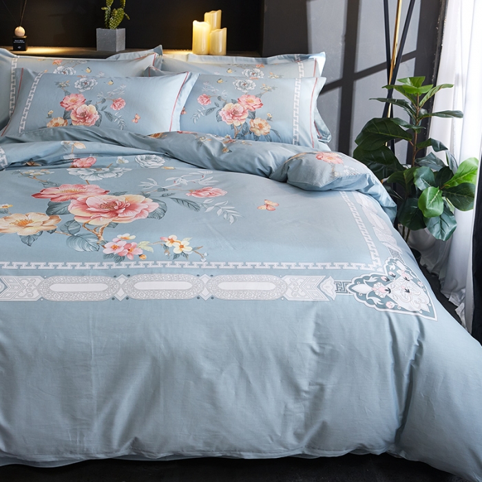 91家纺网 家纺一手货源 找家纺 雲归梦 2019全棉活性大版中国风花卉四件套 春意浓浓