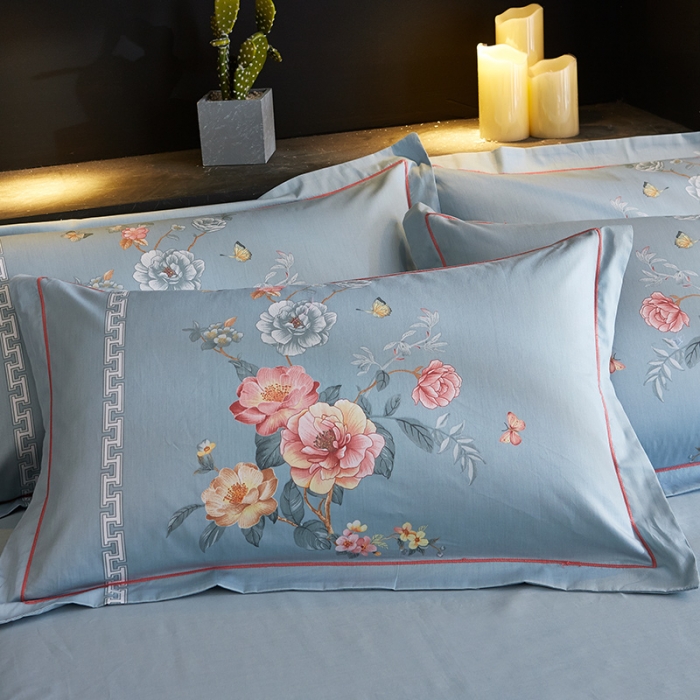 91家纺网 家纺一手货源 找家纺 雲归梦 2019全棉活性大版中国风花卉四件套 春意浓浓