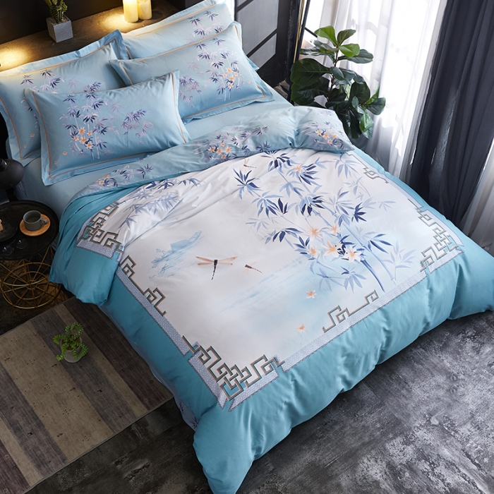 91家纺网 家纺一手货源 找家纺 雲归梦 2019全棉活性大版中国风花卉四件套 宫墙柳