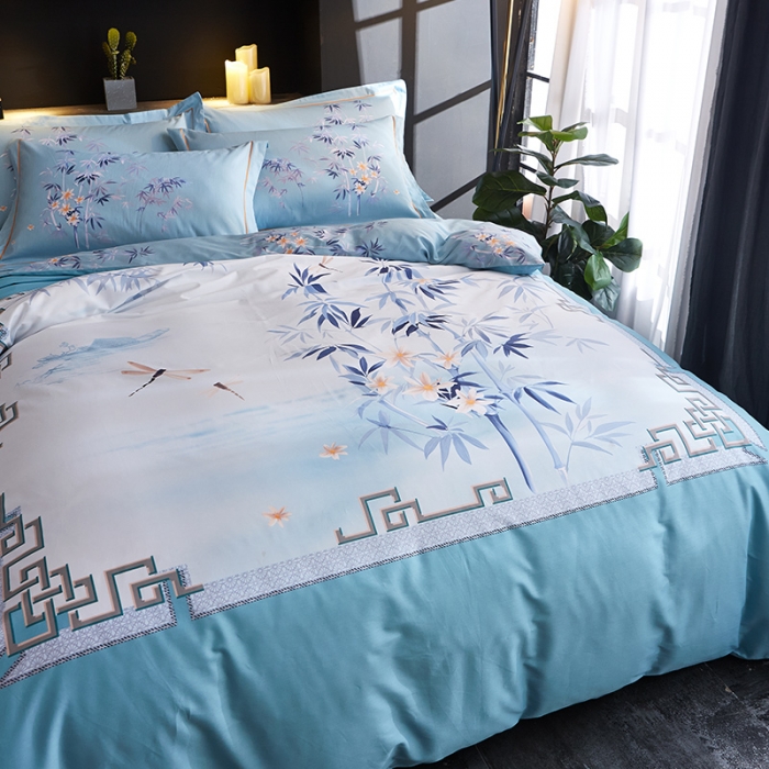 91家纺网 家纺一手货源 找家纺 雲归梦 2019全棉活性大版中国风花卉四件套 宫墙柳