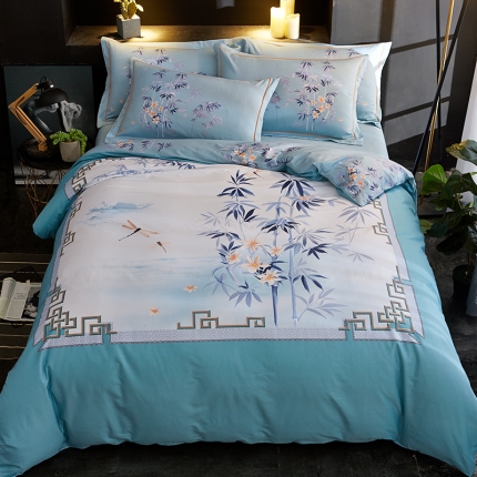 91家纺网 家纺一手货源 找家纺 雲归梦 2019全棉活性大版中国风花卉四件套 宫墙柳