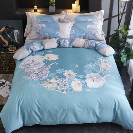 雲归梦 2019全棉活性大版中国风花卉四件套 荷塘月色