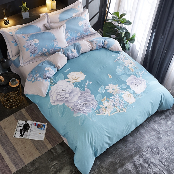 91家纺网 家纺一手货源 找家纺 雲归梦 2019全棉活性大版中国风花卉四件套 荷塘月色