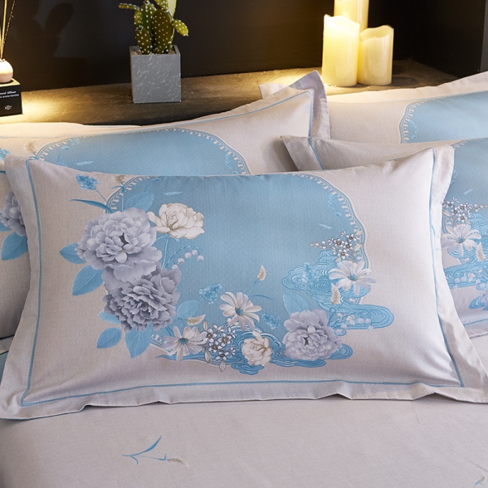 91家纺网 家纺一手货源 找家纺 雲归梦 2019全棉活性大版中国风花卉四件套 荷塘月色