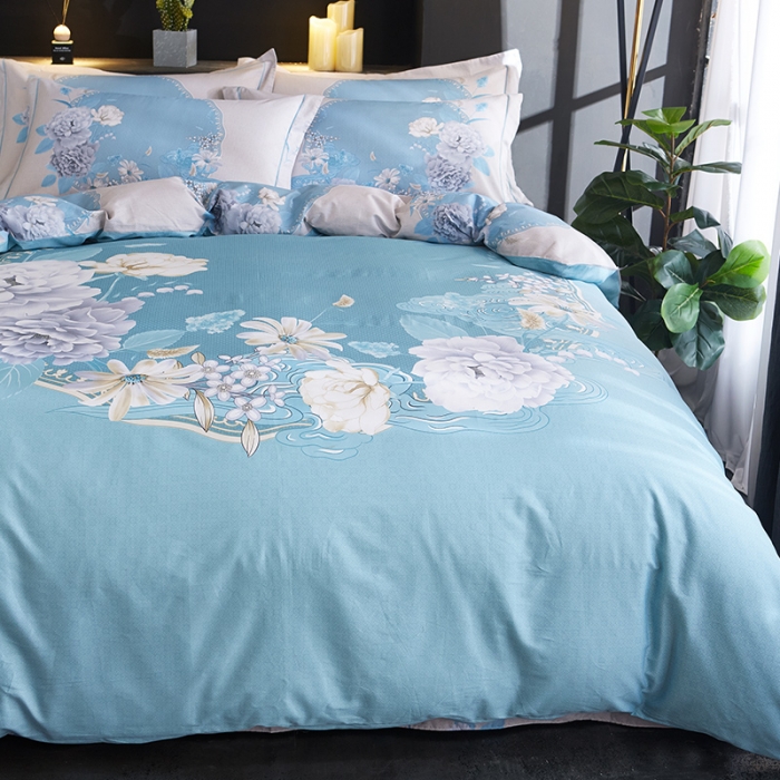 91家纺网 家纺一手货源 找家纺 雲归梦 2019全棉活性大版中国风花卉四件套 荷塘月色