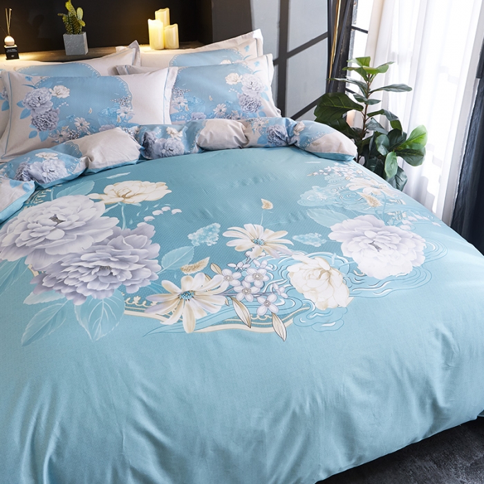 91家纺网 家纺一手货源 找家纺 雲归梦 2019全棉活性大版中国风花卉四件套 荷塘月色