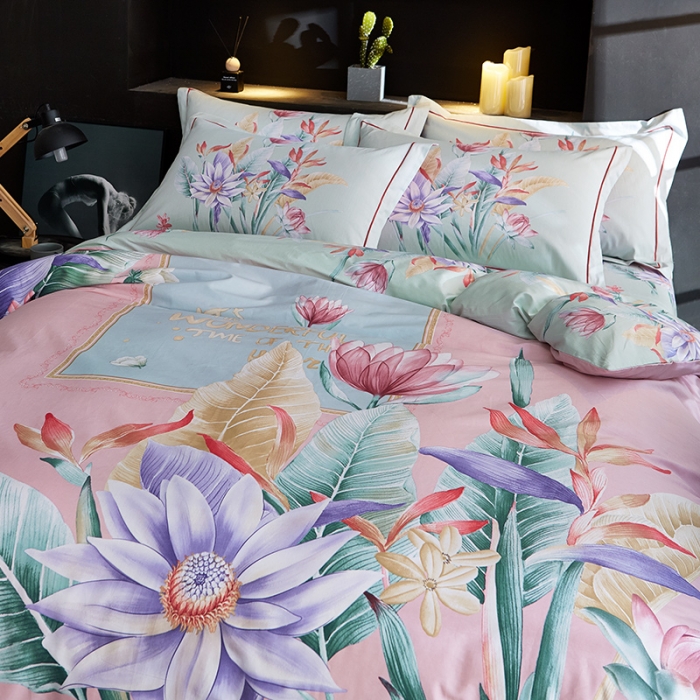 91家纺网 家纺一手货源 找家纺 雲归梦 2019全棉活性大版中国风花卉四件套 绮丽花开