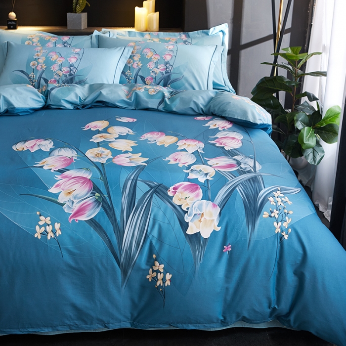 91家纺网 家纺一手货源 找家纺 雲归梦 2019全棉活性大版中国风花卉四件套 岁月静好