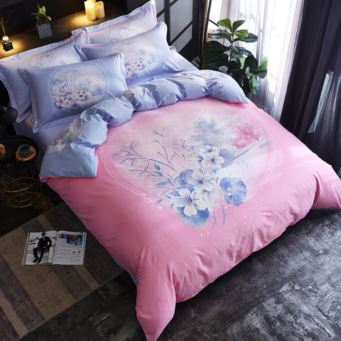 91家纺网 家纺一手货源 找家纺 雲归梦 2019全棉活性大版中国风花卉四件套 一抹幽兰