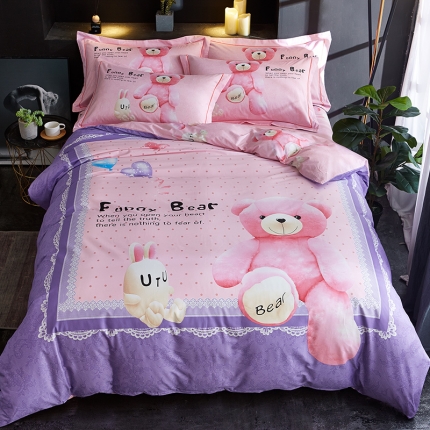 91家纺网 家纺一手货源 找家纺 （总）雲归梦 2019全棉活性大版简约卡通风格四件套