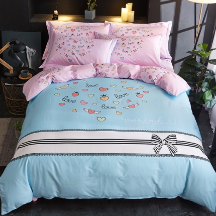 91家纺网 家纺一手货源 找家纺 （总）雲归梦 2019全棉活性大版简约卡通风格四件套