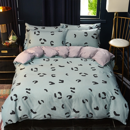 91家纺网 家纺一手货源 找家纺 雲归梦 2019全棉活性大版简约卡通风格四件套 小恋曲绿