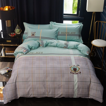 91家纺网 家纺一手货源 找家纺 雲归梦 2019全棉活性大版简约卡通风格四件套 英伦时尚