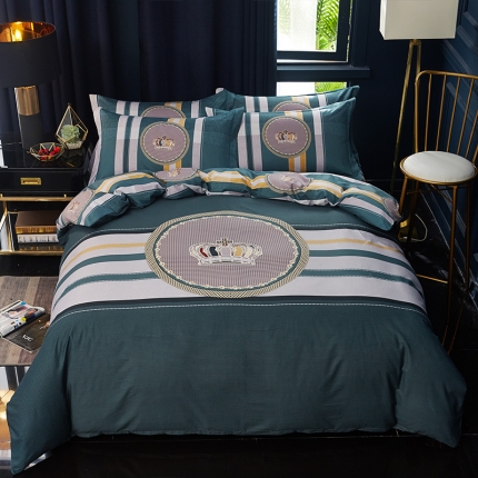 91家纺网 家纺一手货源 找家纺 雲归梦 2019全棉活性大版简约卡通风格四件套 皇冠