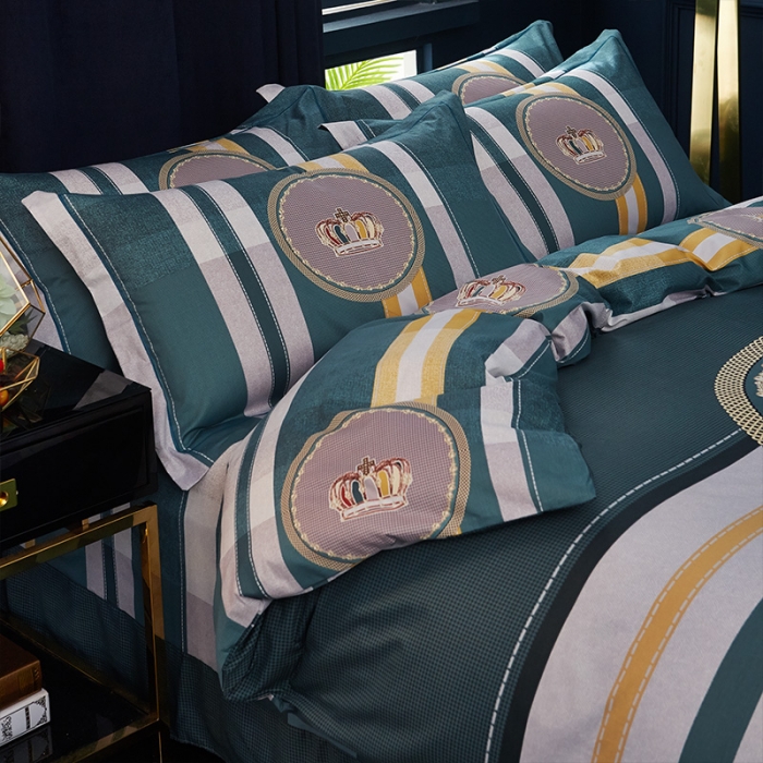 91家纺网 家纺一手货源 找家纺 雲归梦 2019全棉活性大版简约卡通风格四件套 皇冠