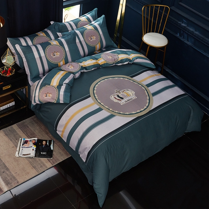 91家纺网 家纺一手货源 找家纺 雲归梦 2019全棉活性大版简约卡通风格四件套 皇冠