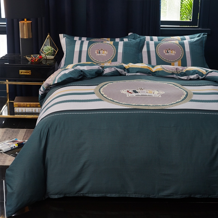 91家纺网 家纺一手货源 找家纺 雲归梦 2019全棉活性大版简约卡通风格四件套 皇冠