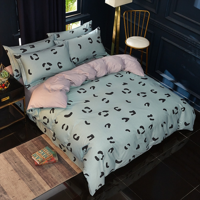 91家纺网 家纺一手货源 找家纺 雲归梦 2019全棉活性大版简约卡通风格四件套 小恋曲绿