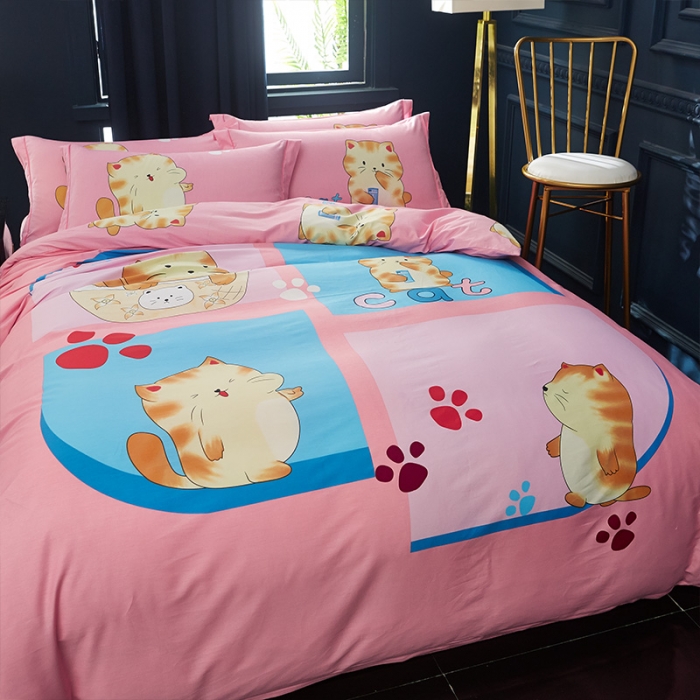 91家纺网 家纺一手货源 找家纺 雲归梦 2019全棉活性大版简约卡通风格四件套 小萌宠粉