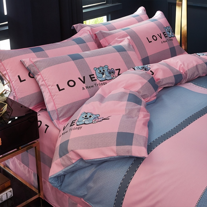 91家纺网 家纺一手货源 找家纺 雲归梦 2019全棉活性大版简约卡通风格四件套 小甜心