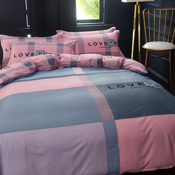 91家纺网 家纺一手货源 找家纺 雲归梦 2019全棉活性大版简约卡通风格四件套 小甜心