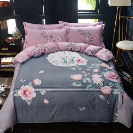 91家纺网 家纺一手货源 找家纺 雲归梦 2019全棉活性大版中国风花卉四件套 花前月下