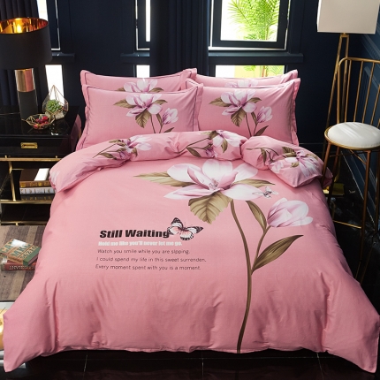 雲归梦 2019全棉活性大版中国风花卉四件套 爱的魔法粉