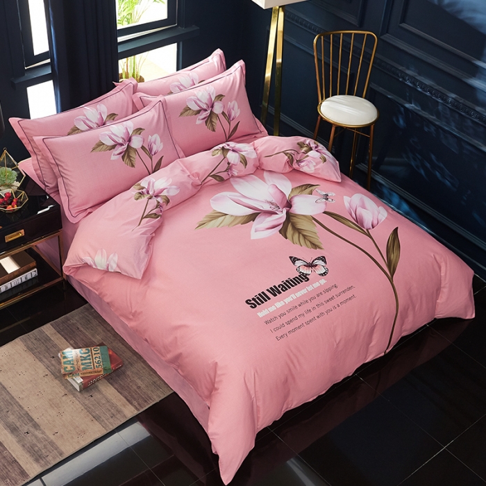 91家纺网 家纺一手货源 找家纺 雲归梦 2019全棉活性大版中国风花卉四件套 爱的魔法粉