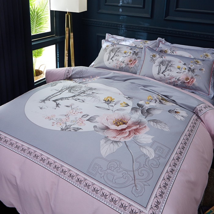 91家纺网 家纺一手货源 找家纺 雲归梦 2019全棉活性大版中国风花卉四件套 春风拂柳