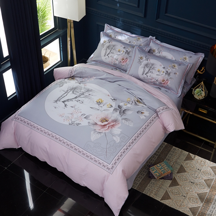 91家纺网 家纺一手货源 找家纺 雲归梦 2019全棉活性大版中国风花卉四件套 春风拂柳