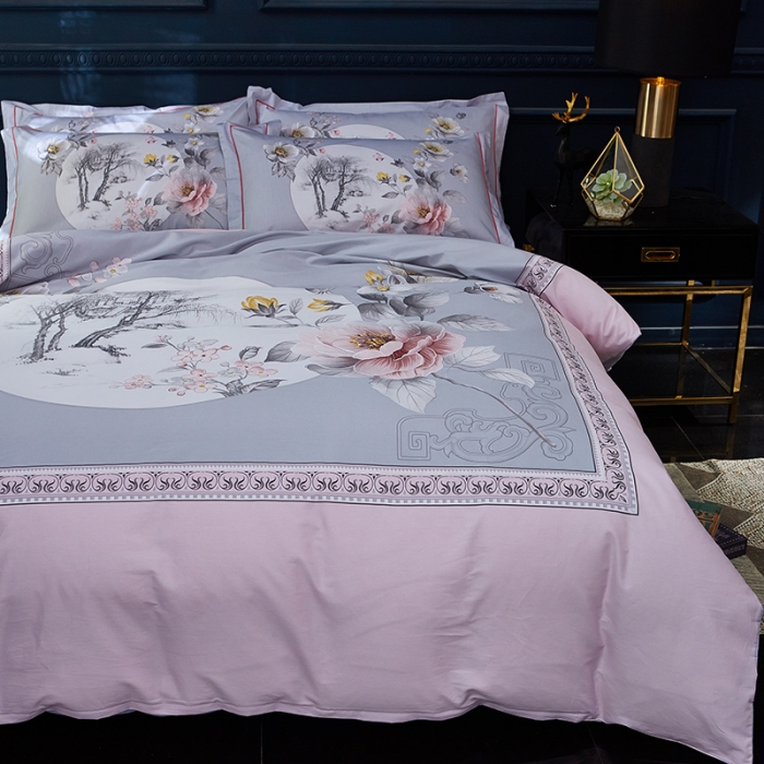 91家纺网 家纺一手货源 找家纺 雲归梦 2019全棉活性大版中国风花卉四件套 春风拂柳