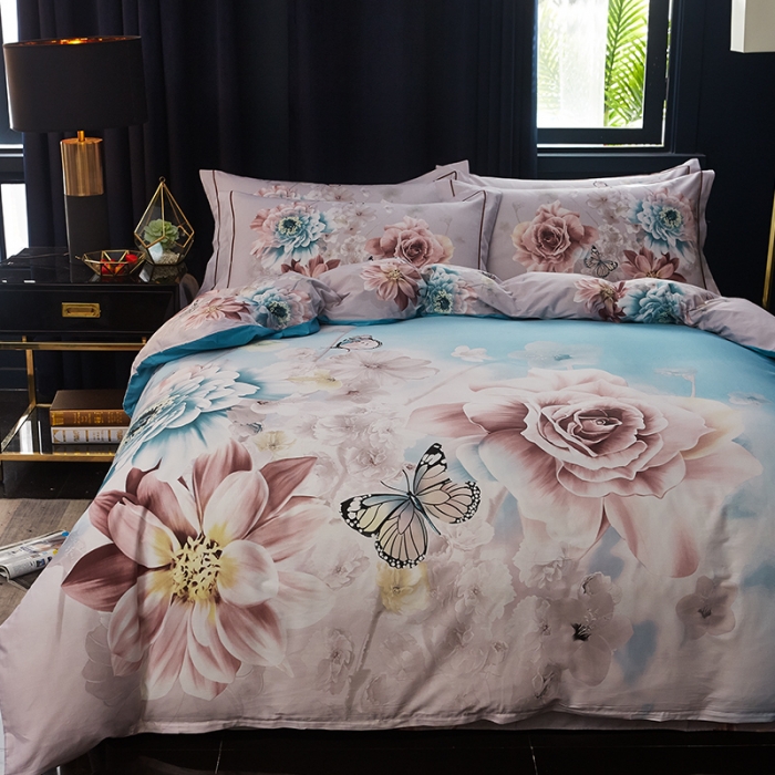 91家纺网 家纺一手货源 找家纺 雲归梦 2019全棉活性大版中国风花卉四件套 春恋