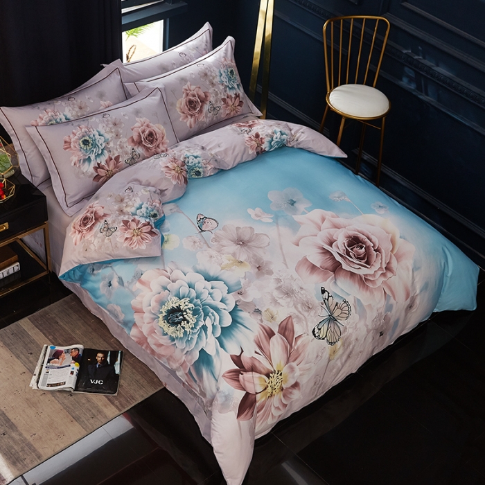 91家纺网 家纺一手货源 找家纺 雲归梦 2019全棉活性大版中国风花卉四件套 春恋