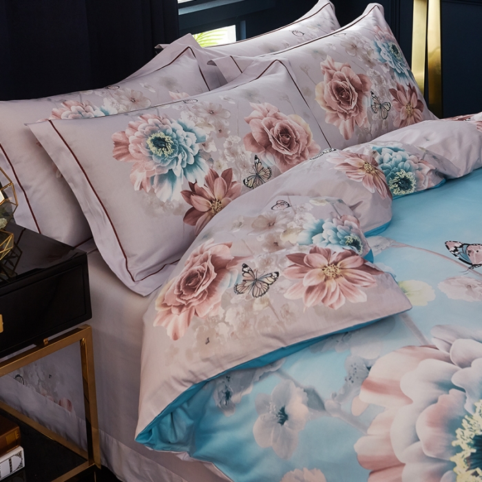 91家纺网 家纺一手货源 找家纺 雲归梦 2019全棉活性大版中国风花卉四件套 春恋