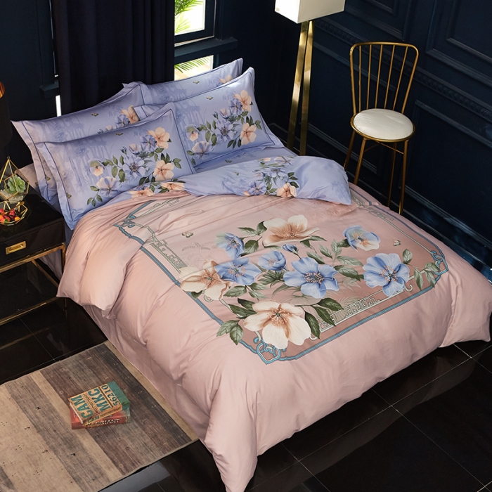 91家纺网 家纺一手货源 找家纺 雲归梦 2019全棉活性大版中国风花卉四件套 春意盎然