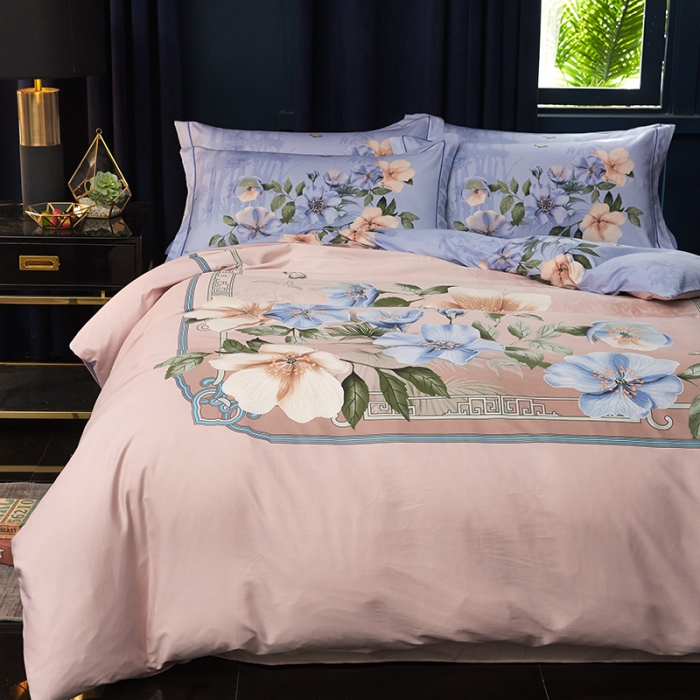 91家纺网 家纺一手货源 找家纺 雲归梦 2019全棉活性大版中国风花卉四件套 春意盎然