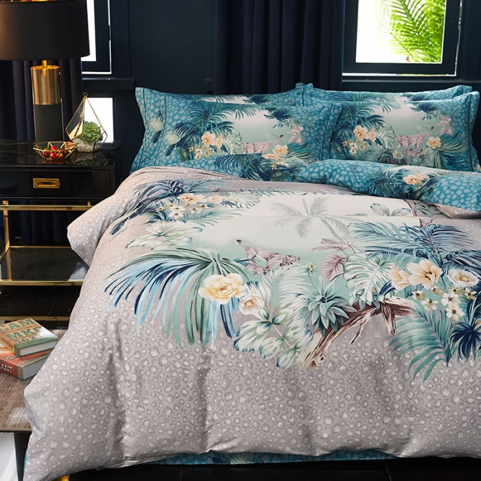 91家纺网 家纺一手货源 找家纺 雲归梦 2019全棉活性大版中国风花卉四件套 丛林之旅