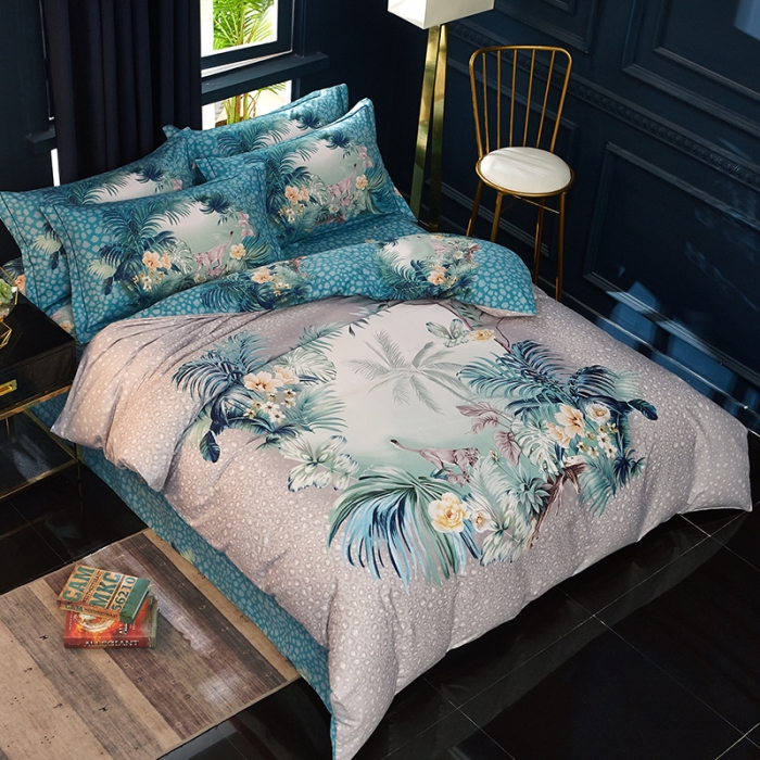 91家纺网 家纺一手货源 找家纺 雲归梦 2019全棉活性大版中国风花卉四件套 丛林之旅