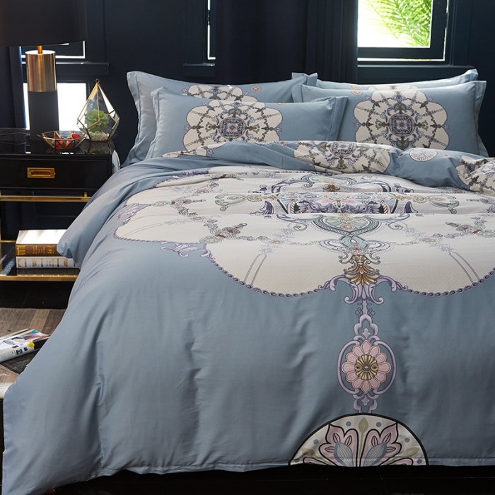 91家纺网 家纺一手货源 找家纺 雲归梦 2019全棉活性大版中国风花卉四件套 宫锁珠帘